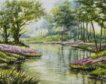 Watercolor landscape|painting gift|for|husband Impressionist painting Nature landscape watercolor|painting original art painting for bedroom