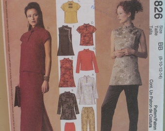 Cheongsam Dress Pattern, Tunic, Mandarin Collar, Diagonal Buttons, Sleeves/Sleeveless, Pants,Skirt, McCall's No. 3826 UNCUT Size 8 10 12 14