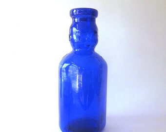 Cobalt Baby Face Glass Milk Bottle Brookfield Double Face Quart Size