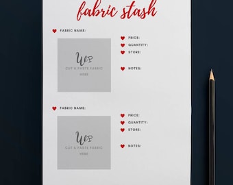 Printable Fabric Stash Organiser in RED (2 to Page) // Fabric Planner //Printable Planner // A4 Size //Paper // Instant Download