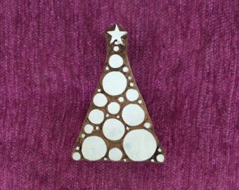 Indian hand carved wood stamp pottery stamp wood printing block textile stamp, tjaps - christmas tree