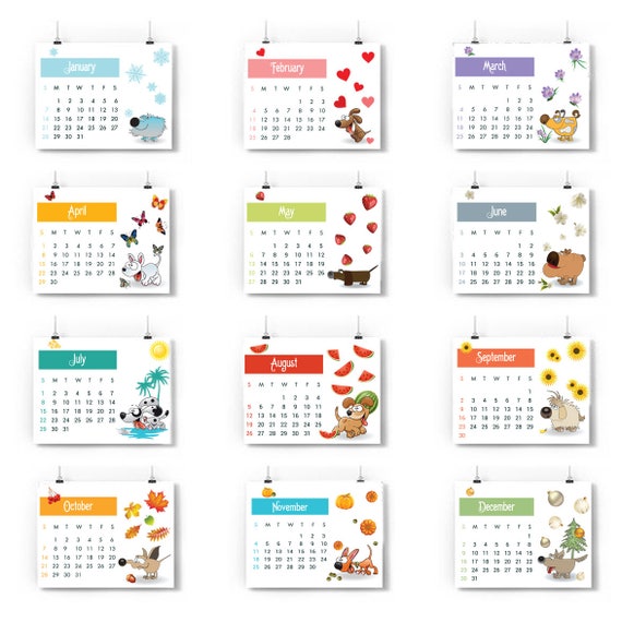 Colorful Yearly On Page Printable Calender Colorful Yearly On Page Printable Calender