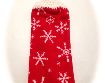 Snowflakes Hand Towel With White Crocheted Top