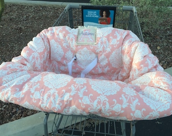 Embroidered, personalized, shopping cart cover with damask fabric