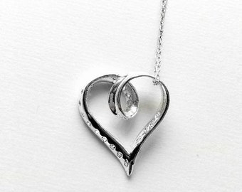 Vintage Sterling Silver Heart and Crystal Necklace- stamped .925