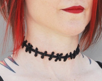 Frankenstein Monster Zombie Stitch Choker- black