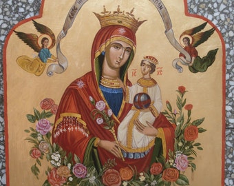 Mother of God, Orthodox icon, Byzantine icon, Religious art,Handpainted icon,39x30cm.