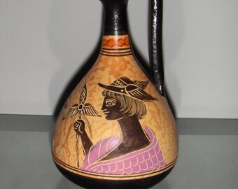 Vintage handmade Greek ceramic vase/6 inches or 15 cm tall pottery water jug made in Greece/Authentic Greek decorative vase/Greek souvenir