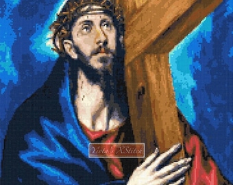 Christ carrying the cross by El Greco, Religious counted cross stitch kit