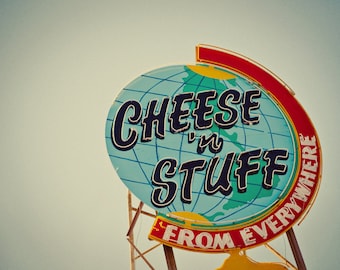 Cheese 'n Stuff Neon Sign Print | Phoenix Deli Sign | Retro Kitchen Decor | Phoenix AZ Wall Art | Neon Sign Art | Retro Kitchen Art