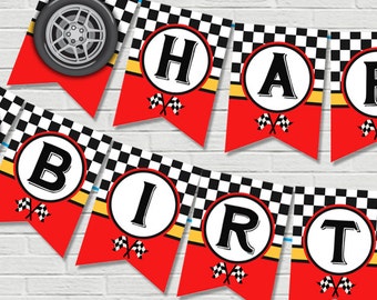 Party Banner Race Car Printable Checkered Flag Bunting Instant