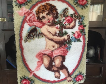 Cherub handmade rug wall hanging 30” x 40”