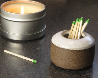 ceramic match striker, white glaze, wheel thrown, stoneware match striker, contemporary, tiny vase, studio pottery, antique white,