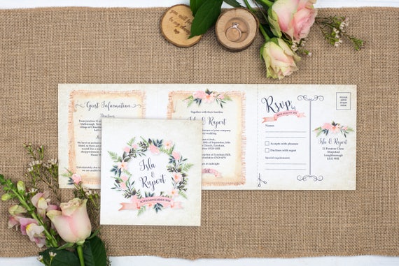 Rustic Wedding Invitation - Double-Folded Rustic Wreath