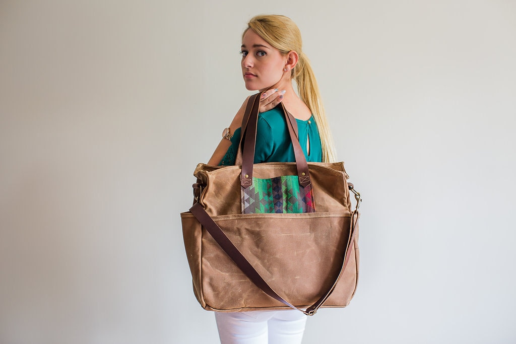 Waxed Canvas Diaper Bag Lorenzo Soft Brown