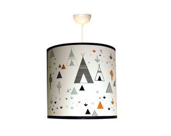 Child Lampshade "in my teepee" black grey and caramel