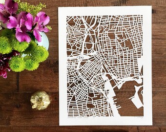 custom hand cut map, 11"x14", 16"x20" or 22"x30"