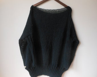 Oversized Plus Size Hand Knit Sweater Tunic Loose Knit Women's Sweater Black