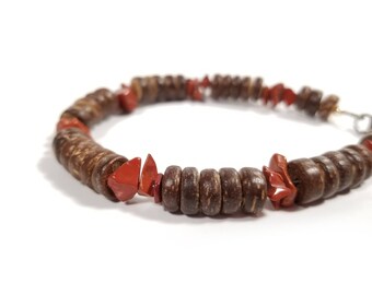 Tribal men's bracelet - wood bracelet for men - Red Jasper