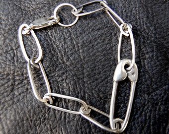 Sterling Silver Safety Pin Charm Bracelet
