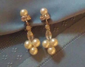 Vintage Zircon/Faux Pearl Clip-On Earrings!