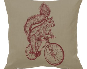 Squirrel on a Bicycle - Throw Pillow