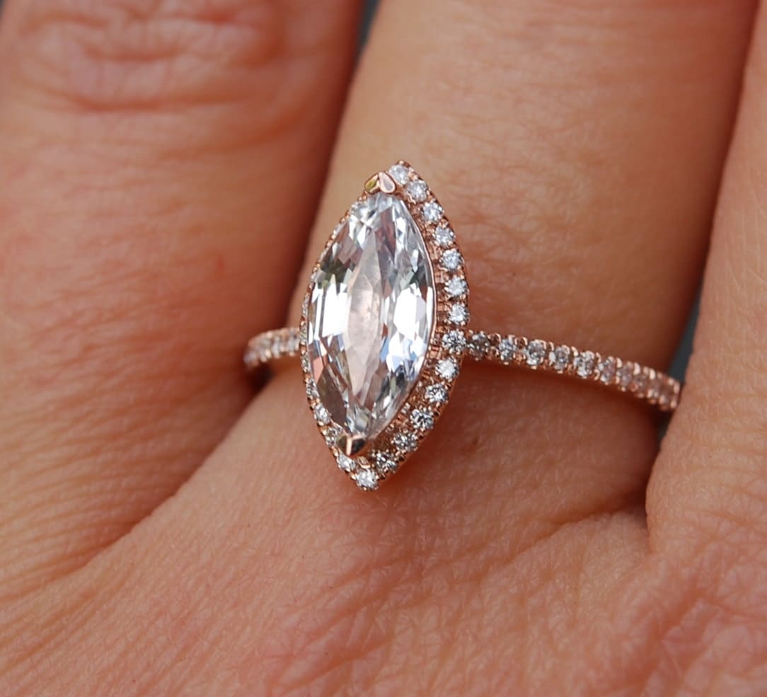 Marquise engagement ring. Rose gold diamond ring engagement ring with 1