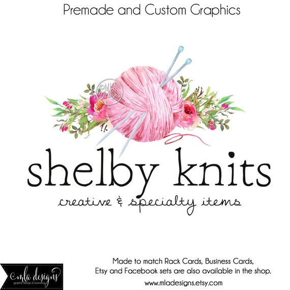 Knitting Logo Premade Watercolor Logo Crochet Logo