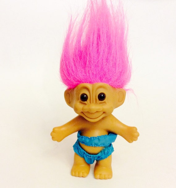 Vintage Russ Blue Bikini Troll Hot Pink Hair Neon Pink Hair