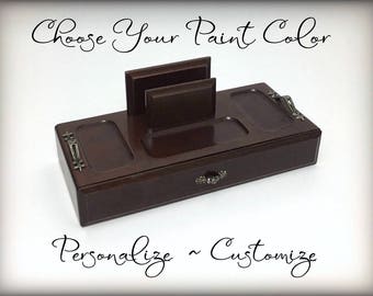 Custom Men's Valet Jewelry Box, Vintage Dresser Valet, Hand Painted, Father's Day Gift, For Husband, Desk Organizer, Monogram, Personalized