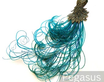 Victorian Bronze Peacock with Peacock feather plume tail (1 Pieces)(7 inches long) use on fascinators, hats, wedding decoration, wreaths