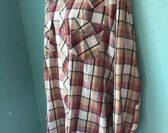 Mens Authentic Western vintage pearl snap plaid button down sz 17 34-35
