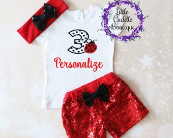 Personalized Ladybug Birthday Outfit, Toddler Birthday Outfit, Ladybug Outfit, Ladybug Shirt, Ladybug Party, Ladybug Birthday, Birthday