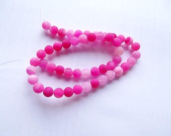 48 smooth frosted agate round beads Pink 8 mm ZUI 143