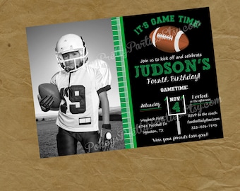 Photo FOOTBALL Birthday Party Invitation Invite - Picture Foot Ball Sports - Digital Personalized File to Print