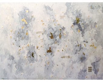 Atmosphere - Extra Large Original Acrylic Mixed Media Painting With Gold Leaf, Brass Details & Birch Bark - 36"x48"x.5"
