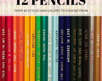 Mix & Match 12 Pack, pencil set, funny pencils, tv show quotes, stocking gift, back to school, engraved pencil set, quirky office supplies