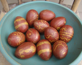Primitive Colonial Redware Red ware Paper Mache Easter Eggs, rustic and distressed eggs