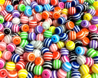 30 multicolored striped beads - 6 mm T8
