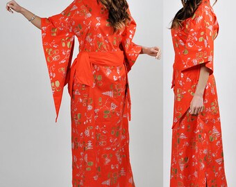 1950's vintage Hawaiian kimono dress unworn vampire sleeve H15