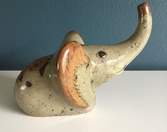 Jorge Wilmot Mexican Folk Art Elephant | Tonala Mexican Pottery Elephant | Midcentury Ceramic Elephant