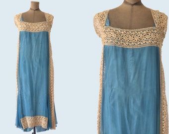 Edwardian Lace and Silk Aqua Blue Dress