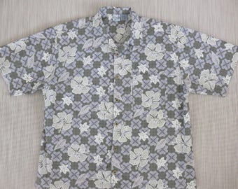 Hawaiian Shirt Op SPORT Men Aloha Shirt Hibiscus Tropical Bohemian Modern Batik Print Surfer Beach 100% Cotton - 2XL- Oahu Lew's Shirt Shack
