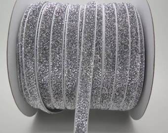 3/8" Silver/Grey Velvet Sparkle Ribbon by the Yard K67