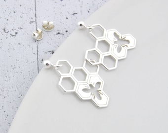 Sterling Silver honeycomb Earrings, Small honeycomb, honeycomb Stud, Stud Earrings, Little Silver, honey comb, bee