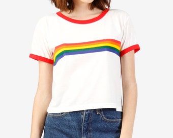 70s/80s/90s Vintage Rainbow Ringer Tee!