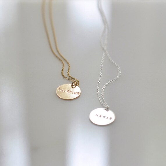 Engraved Gold Coin Necklace Personalized Charm