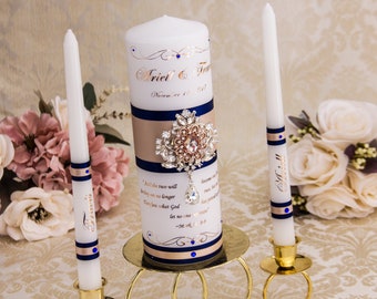 Navy and Blush Personalized Unity Candle Set, Wedding Gift, Navy and Pink Candle, Crystal Wedding Candle, Monogram Candle Set