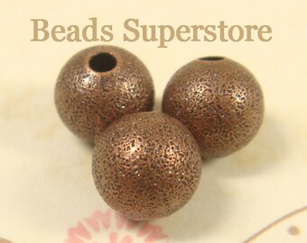 10 mm Antique Copper-Plated Brass Stardust Round Bead - Nickel Free and Lead Free - 12 pcs