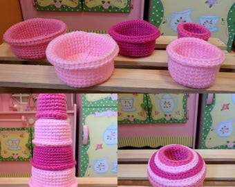 Handmade Crochet Nesting Cups Pink - Baby Toys